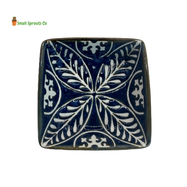 Blue square ceramic food/water small animal bowl 2