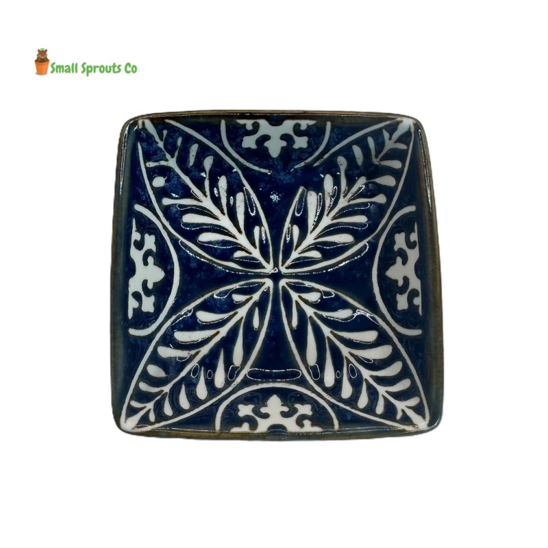 Blue Square Ceramic Food Water Bowl