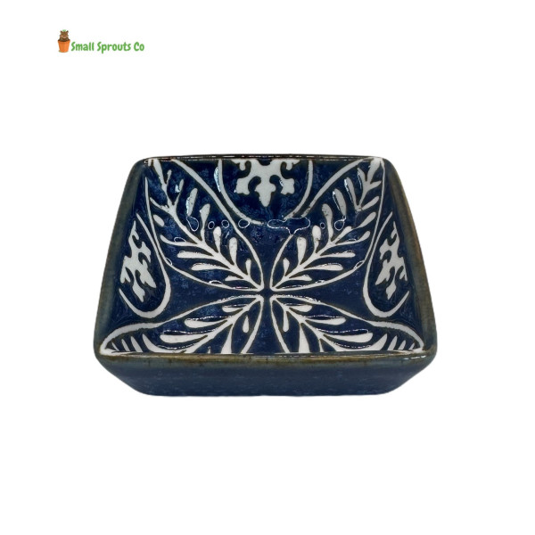 Blue square ceramic food/water small animal bowl
